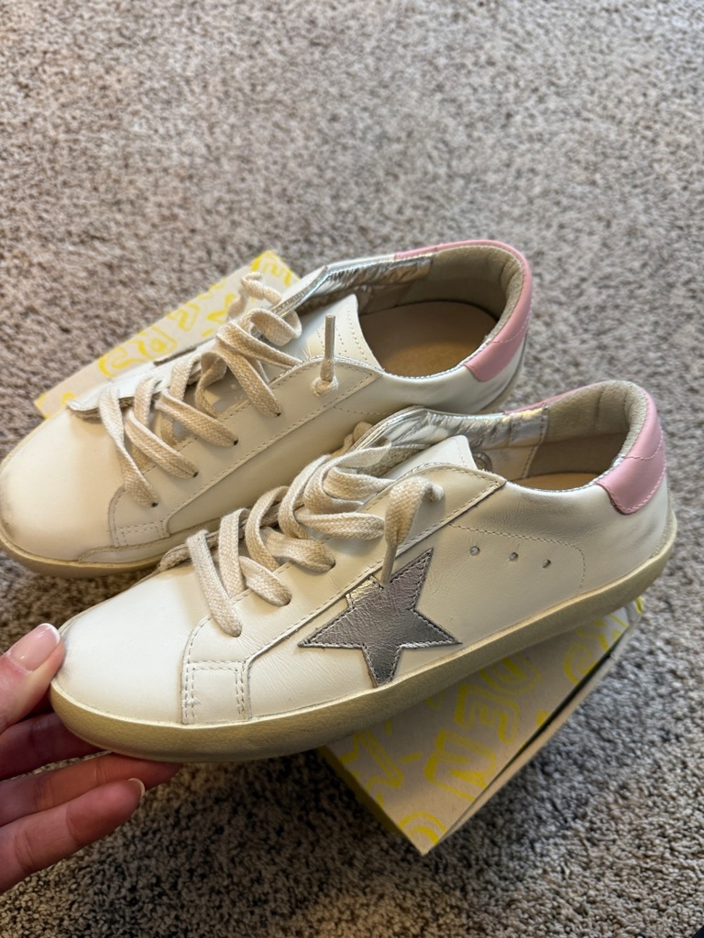 Golden Goose Kids White Sneakers with Pink Heel and silver Star - Picture 3 of 4